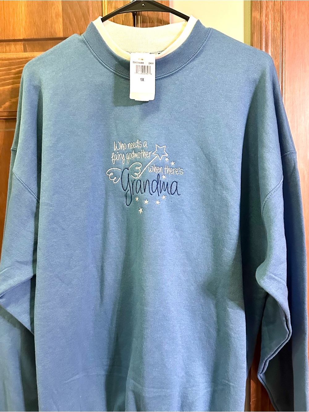 Blue 'Grandma' Embroidered Cowl Sweatshirt